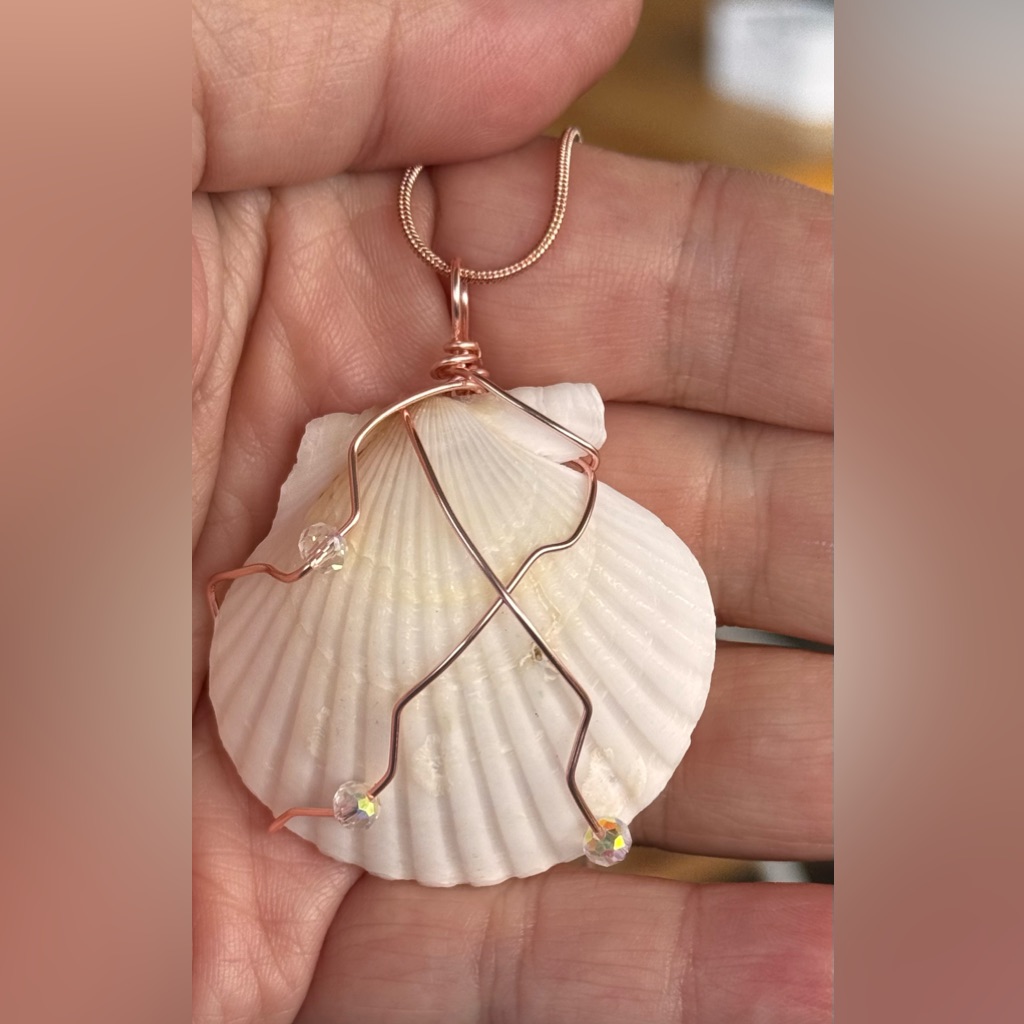 Rose Gold Wire Wrapped Shell Pendant Necklace